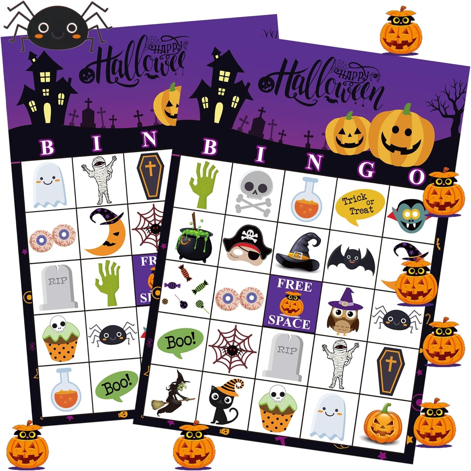 Halloween Bingo Game for 24 Players - Party Games for Kids, School Classroom, Family Activities - Bingo Cards and Party Favors