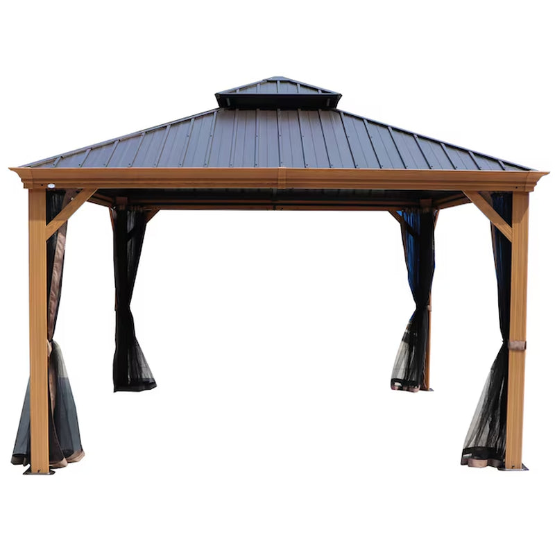 12-Ft X 16 Gazebo Brown Gazebo with Hardtop Roof (Screen Included)